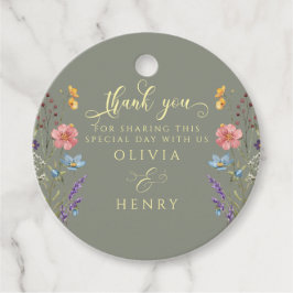 Waterverf Wildflowers Kalligrafie Sage Wedding Bedankjes Labels