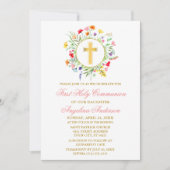 Waterverf Wildflowers Krans Gouden Roze Communie Kaart (Voorkant)