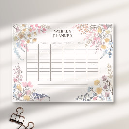 Waterverf Wildflowers lichtroze weekplanner Notitieblok