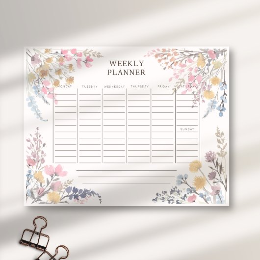 Waterverf Wildflowers lichtroze weekplanner Notitieblok