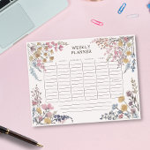 Waterverf Wildflowers lichtroze weekplanner Notitieblok