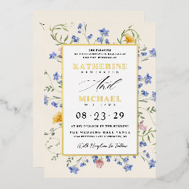 Waterverf Wildflowers Meadow details RSVP Wedding Folie Uitnodiging