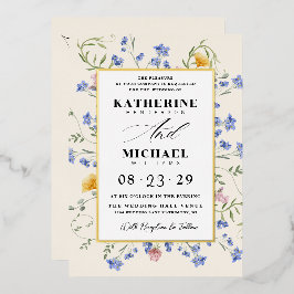 Waterverf Wildflowers Meadow details RSVP Wedding Folie Uitnodiging