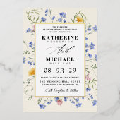 Waterverf Wildflowers Meadow details RSVP Wedding Folie Uitnodiging (Voorkant)
