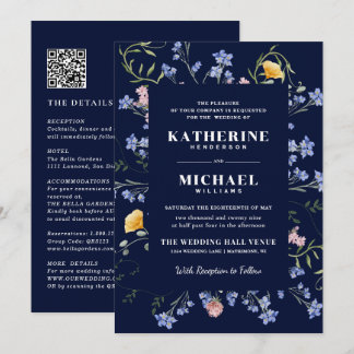 Waterverf Wildflowers Meadow details RSVP Wedding Kaart
