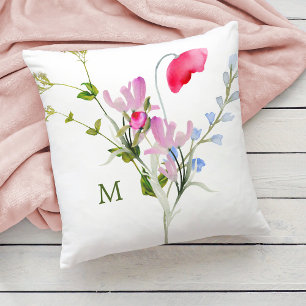 Waterverf Wildflowers met Monogram Kussen