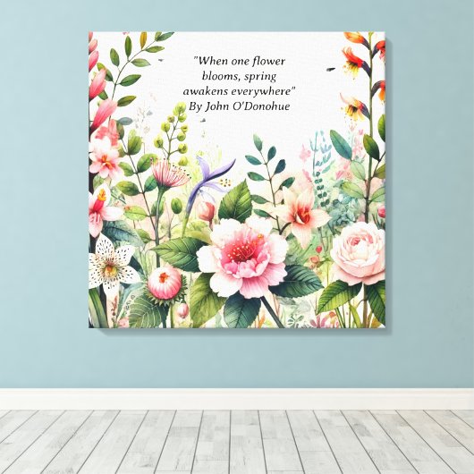 Waterverf Wildflowers met Spring Quote Floral Canvas Afdruk (Insitu (Houten vloer))