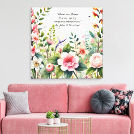 Waterverf Wildflowers met Spring Quote Floral Canvas Afdruk