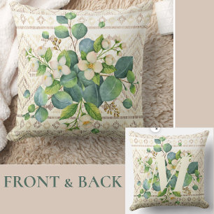 Waterverf Wildflowers Monogram Ivoor Kussen