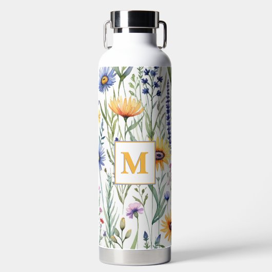 Waterverf Wildflowers Monogrammed Floral Waterfles (Voorkant)