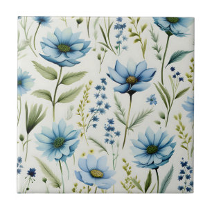 Waterverf Wildflowers op lichtblauw Tegeltje