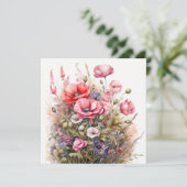 Waterverf Wildflowers, Poppy Flowers Boeket Kaart (Staand voorkant)