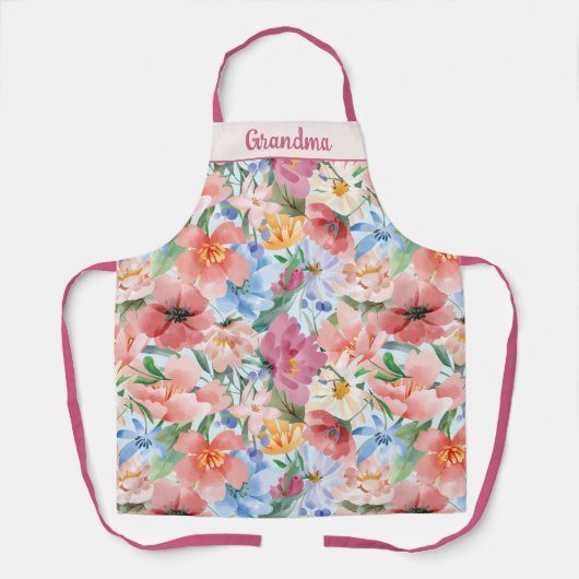 Waterverf Wildflowers Roze Blauw Ontwerp Schort (Voorkant)