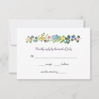 Waterverf Wildflowers RSVP Response Kaart