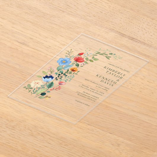 Waterverf Wildflowers Rustieke Chic Garden Wedding Acryl Uitnodigingen (Laagn)