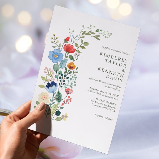 Waterverf Wildflowers Rustieke Chic Garden Wedding Kaart