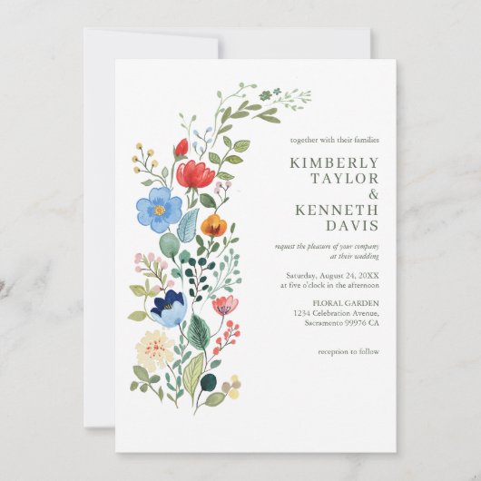Waterverf Wildflowers Rustieke Chic Garden Wedding Kaart (Voorkant)
