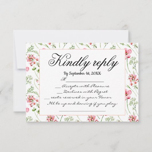 Waterverf Wildflowers Trouwlied Verzoek RSVP Kaartje (Achterkant)