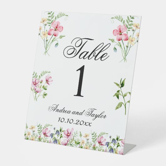 Waterverf Wildflowers Trouwtafel Nummer Reclamebord Met Voetstuk (Voorkant)