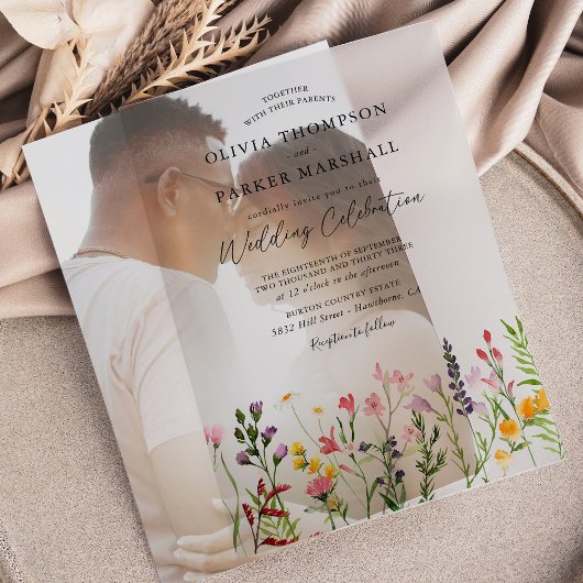 Waterverf Wildflowers Wedding Overlay Vellum Uitnodigingen