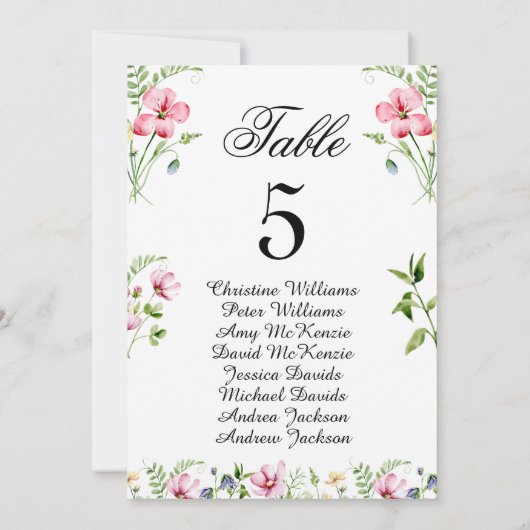Waterverf Wildflowers Wedding Seating Chart Kaart (Achterkant)