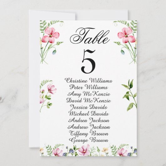 Waterverf Wildflowers Wedding Seating Chart Kaart (Achterkant)