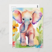 Waterverf Wildlife Elephant Briefkaart (Voorkant / Achterkant)