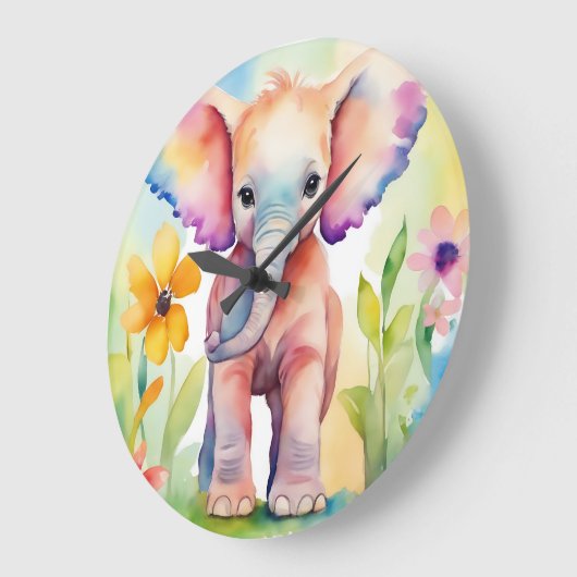 Waterverf Wildlife Elephant Grote Klok (Hoek)