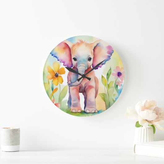 Waterverf Wildlife Elephant Grote Klok (Huis)