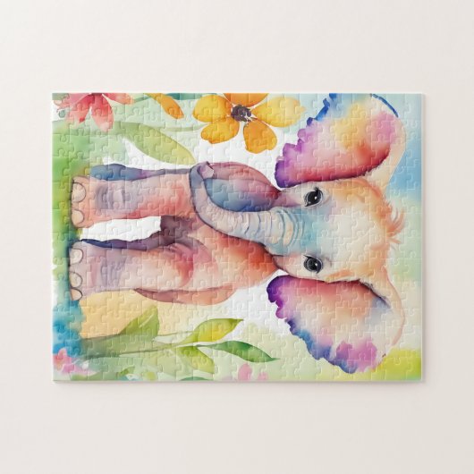 Waterverf Wildlife Elephant Legpuzzel (Horizontaal)