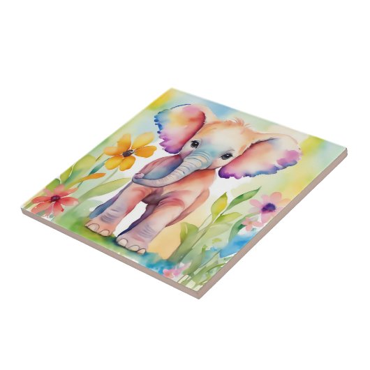 Waterverf Wildlife Elephant Tegeltje (Zijkant)