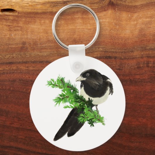 Waterverf Wildlife Magpie Bird Natuur art Sleutelhanger (Achterkant)