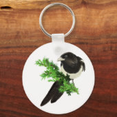 Waterverf Wildlife Magpie Bird Natuur art Sleutelhanger (Voorkant)