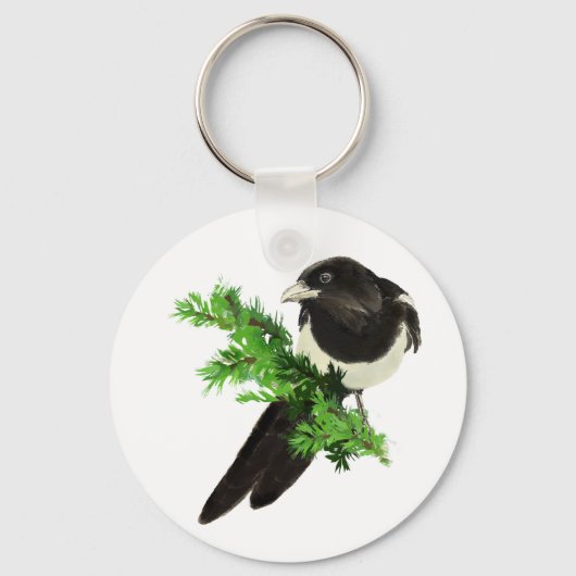Waterverf Wildlife Magpie Bird Natuur art Sleutelhanger (Achterkant)