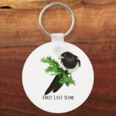 Waterverf Wildlife Magpie Bird Natuur art Sleutelhanger (Achterkant)
