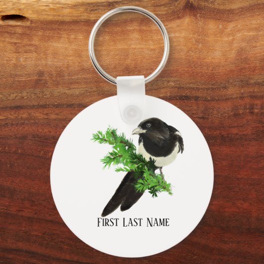 Waterverf Wildlife Magpie Bird Natuur art Sleutelhanger (Achterkant)