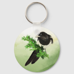 Waterverf Wildlife Magpie Bird Natuur art Sleutelhanger