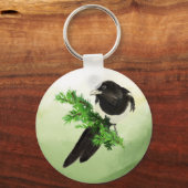 Waterverf Wildlife Magpie Bird Natuur art Sleutelhanger (Voorkant)