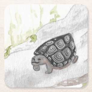 Waterverf Wildlife Natuur Forest Turtle Kartonnen Onderzetters