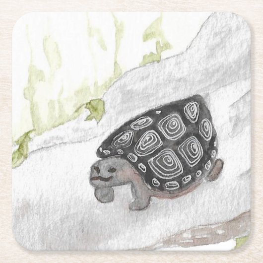 Waterverf Wildlife Natuur Forest Turtle Kartonnen Onderzetters (Voorkant)