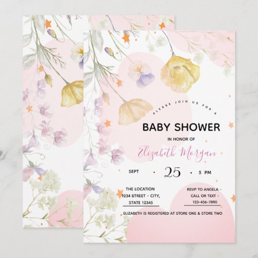 Waterverf Wilflower, Sterren, Wolken Kaart (Voorkant / Achterkant)