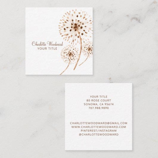 Waterverf Wind Blown Paardenbloem Bloemen Vierkante Visitekaartje (Voorkant / Achterkant)