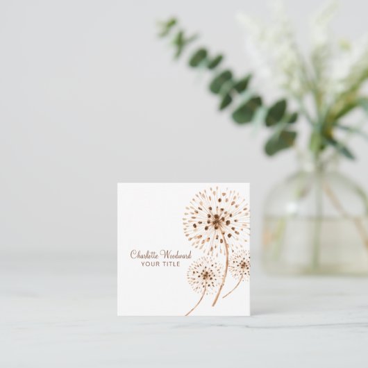 Waterverf Wind Blown Paardenbloem Bloemen Vierkante Visitekaartje (Staand voorkant)