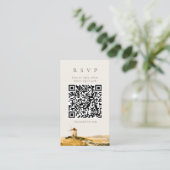 Waterverf Windmolen Grieks Eiland QR Code RSVP Kaa Informatiekaartje (Staand voorkant)
