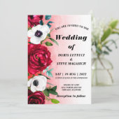 Waterverf Wine Red White Floral bruiloft Kaart (Staand voorkant)