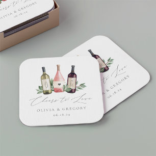 Waterverf Wine Trio Botanische kaas tot liefde Kartonnen Onderzetters