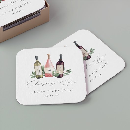 Waterverf Wine Trio | Botanische kaas tot liefde Kartonnen Onderzetters