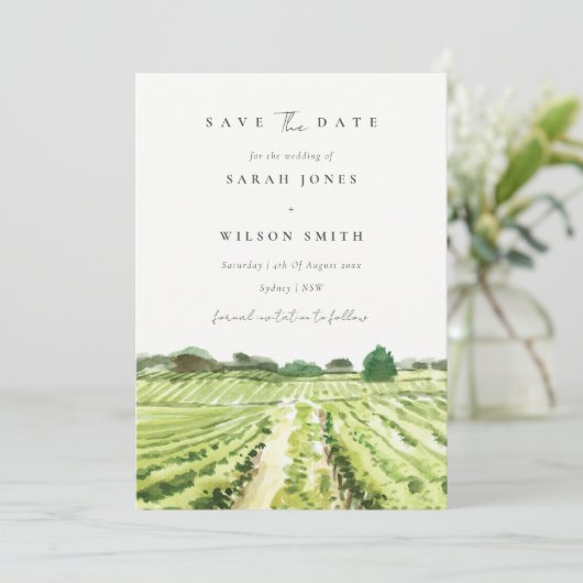 Waterverf Winery Vineyard Save the Date Card Bedankkaart (Staand voorkant)