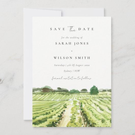 Waterverf Winery Vineyard Save the Date Card Kaart (Voorkant)