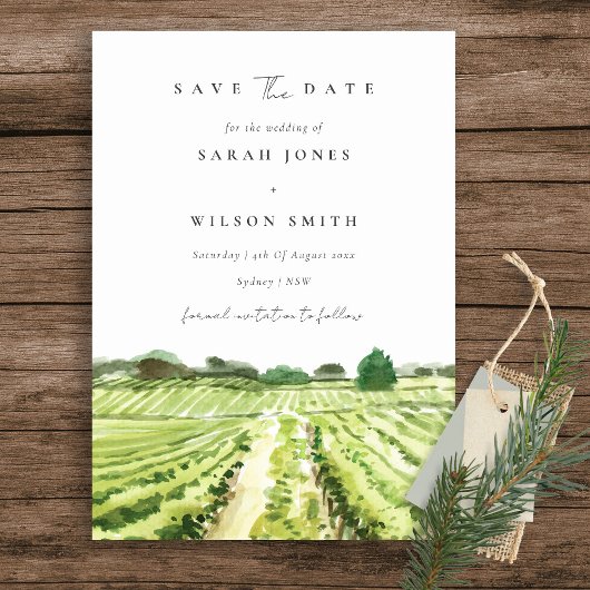 Waterverf Winery Vineyard Save the Date Card Kaart
